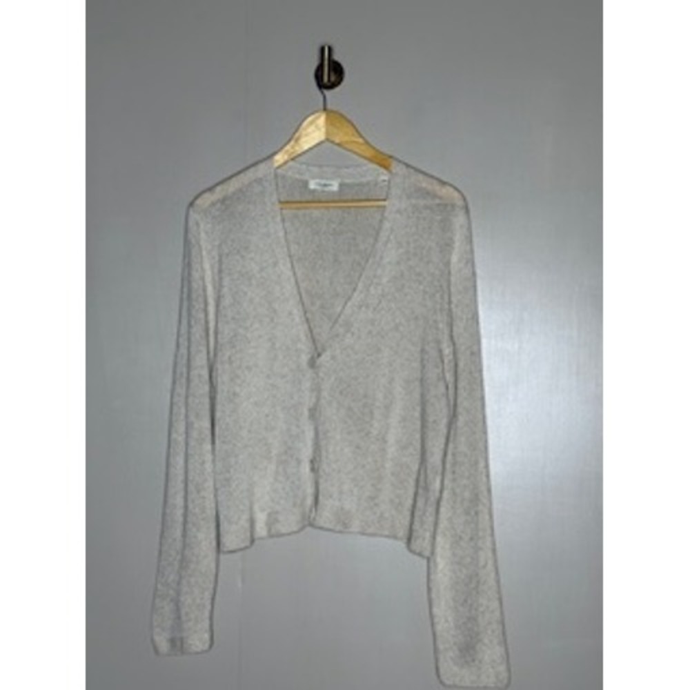 Max Studio Linen Blend Cardigan Beige/Oatmeal Lightweight V Neck L